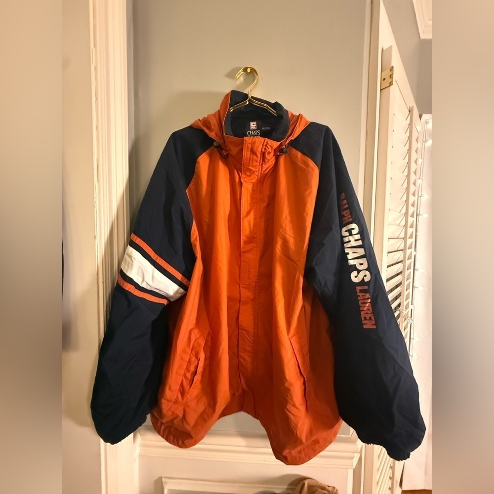 Vintage Chaps Ralph Lauren Orange Navy Hooded Windbreaker Jacket XXL Retro 90s